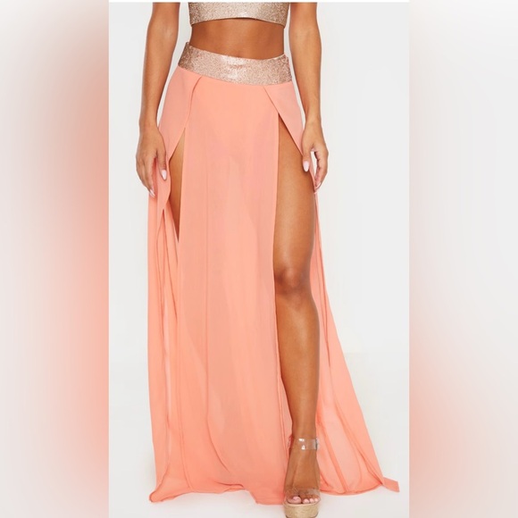 NWT Pretty Little Thing Peach & Gold Women's Swim Bikini 3 Piece Set size 6-FLAW - Picture 9 of 15